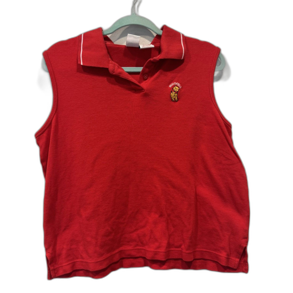 Vintage Disney Winnie the Pooh Top Huggable Red Sleeveless Polo Women sz Large